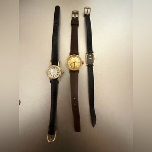 Timex and Citizen Gold and Black Leather Strap Watches